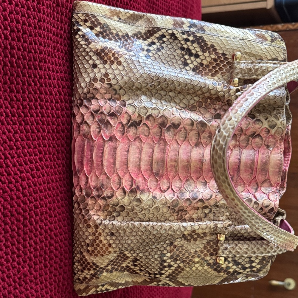 NEW!  Designer Genuine Python Tote  with hues of Bright Pinks and Tans.